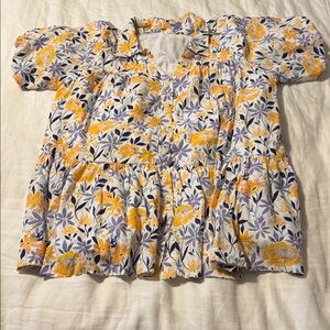 Floral Blouse or Dress with Yellow and Purple Flowers